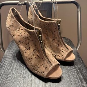BCBGirls Brown Cut-Out Peep-Toe Wedges